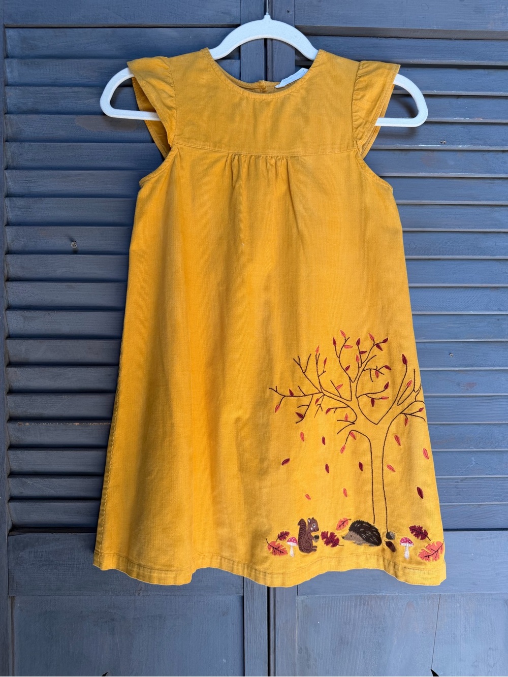 Girls' Mustard Yellow Autumn Tree Corduroy Dress |